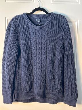 Nautica Women’s 2XL Navy Blue Cable-Front Crewneck Sweater Chunky Textured Cozy